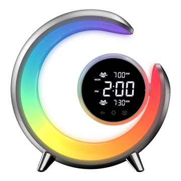 LED RGBW Dæmpbar bordlampe med vækkeur LED/20W/5V USB sølv