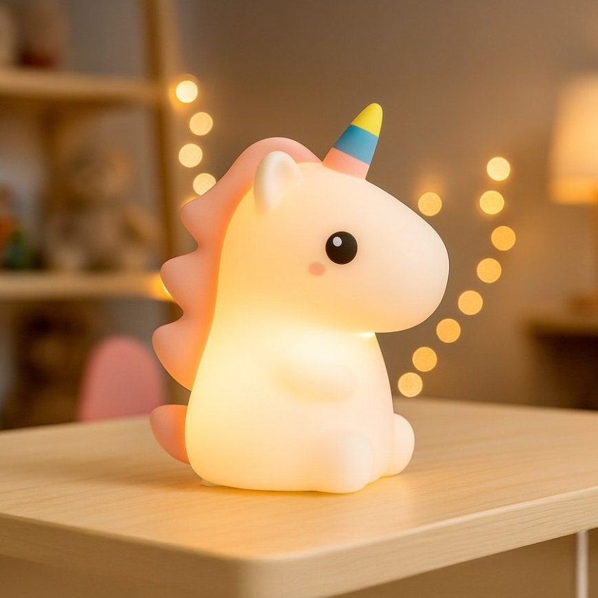LED RGBW dæmpbar, genopladelig, berøringsbetjent natlampe til børn UNICORN LED/1W/5V 1200 mAh