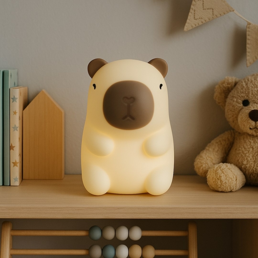 LED RGBW, dæmpbar, genopladelig berøringsbetjent natlampe til børn KAPYBARA LED/0,45W/5V 800 mAh