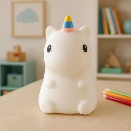 LED RGBW dæmpbar, genopladelig, berøringsbetjent natlampe til børn UNICORN LED/1W/5V 1200 mAh