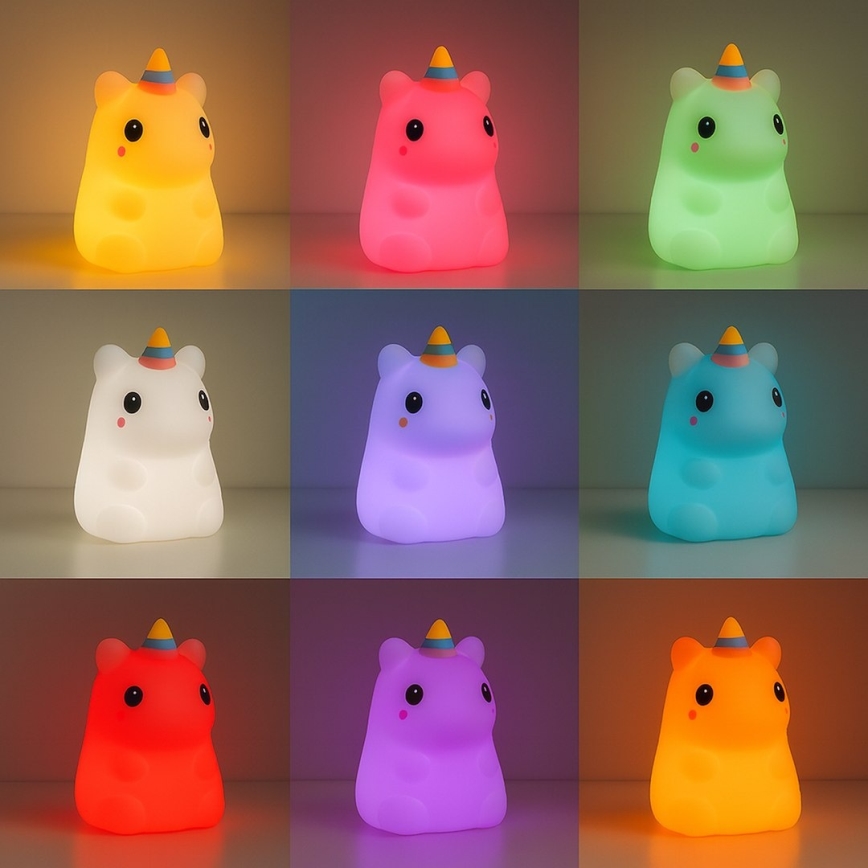LED RGBW dæmpbar, genopladelig, berøringsbetjent natlampe til børn UNICORN LED/1W/5V 1200 mAh