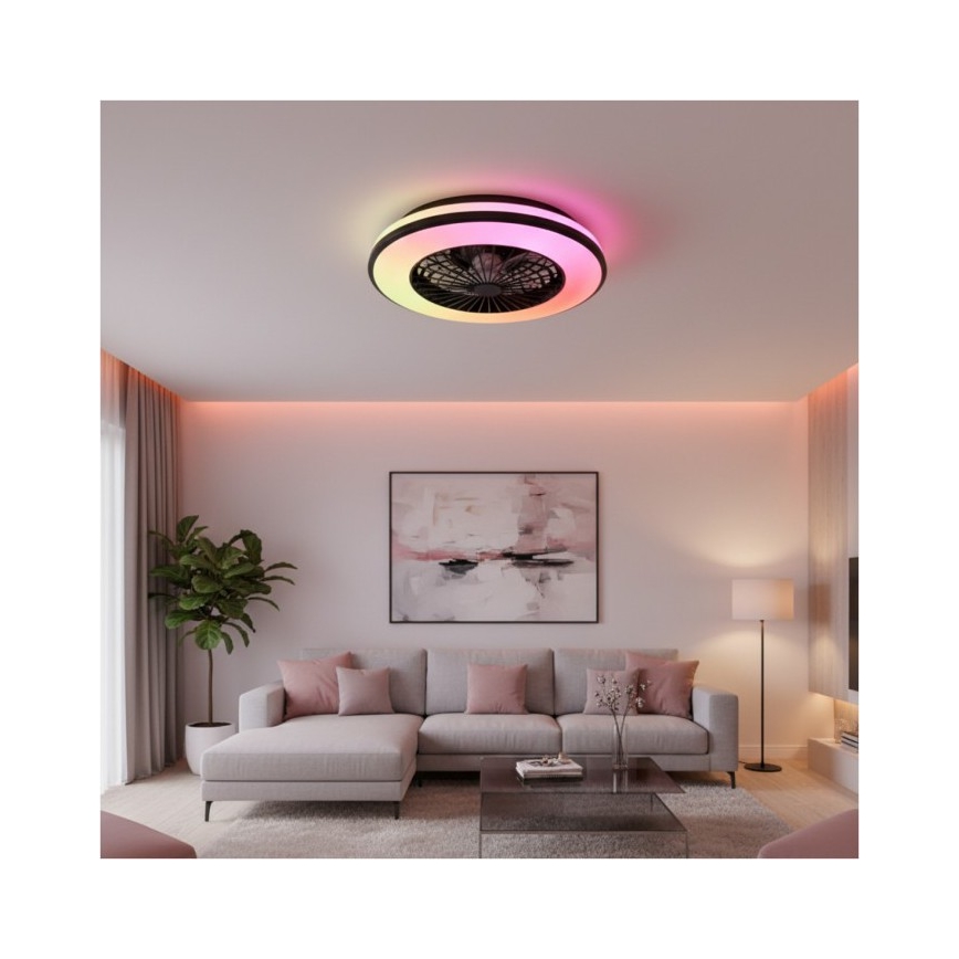 LED RGBW dæmpbar loftlampe med ventilator VENTELUX LED/48W/230V 3000/4000/6500K Ø 48,5 cm sort + fjernbetjening