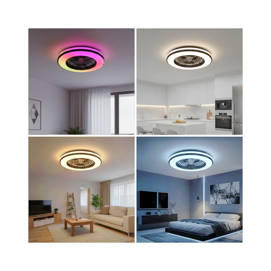 LED RGBW dæmpbar loftlampe med ventilator VENTELUX LED/48W/230V 3000/4000/6500K Ø 48,5 cm sort + fjernbetjening