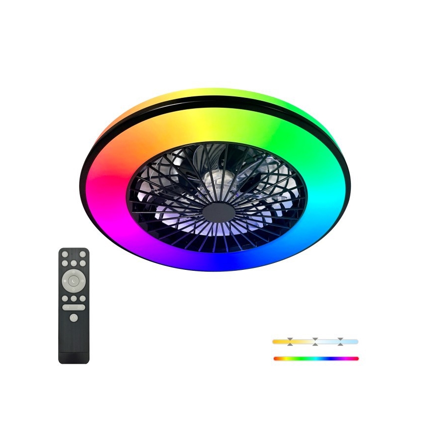 LED RGBW dæmpbar loftlampe med ventilator VENTELUX LED/48W/230V 3000/4000/6500K Ø 48,5 cm sort + fjernbetjening