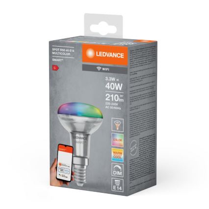 LED RGBW dæmpbar spotlight-pære SMART+ R50 E14/3,3W/230V 2700-6500K Wi-Fi - Ledvance