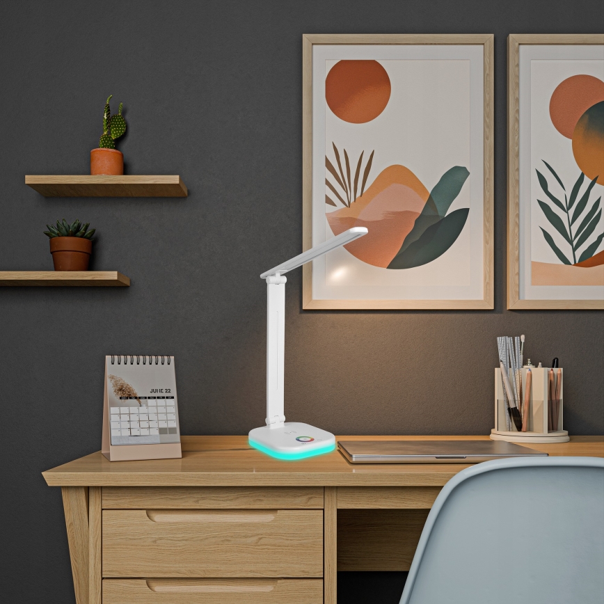 LED RGBW dæmpbar skrivebordslampe med trådløs opladning LED/7W/5V USB hvid