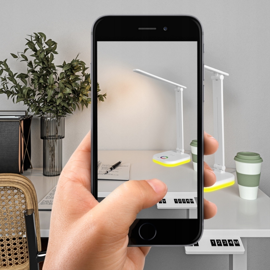 LED RGBW dæmpbar skrivebordslampe med trådløs opladning LED/7W/5V USB hvid