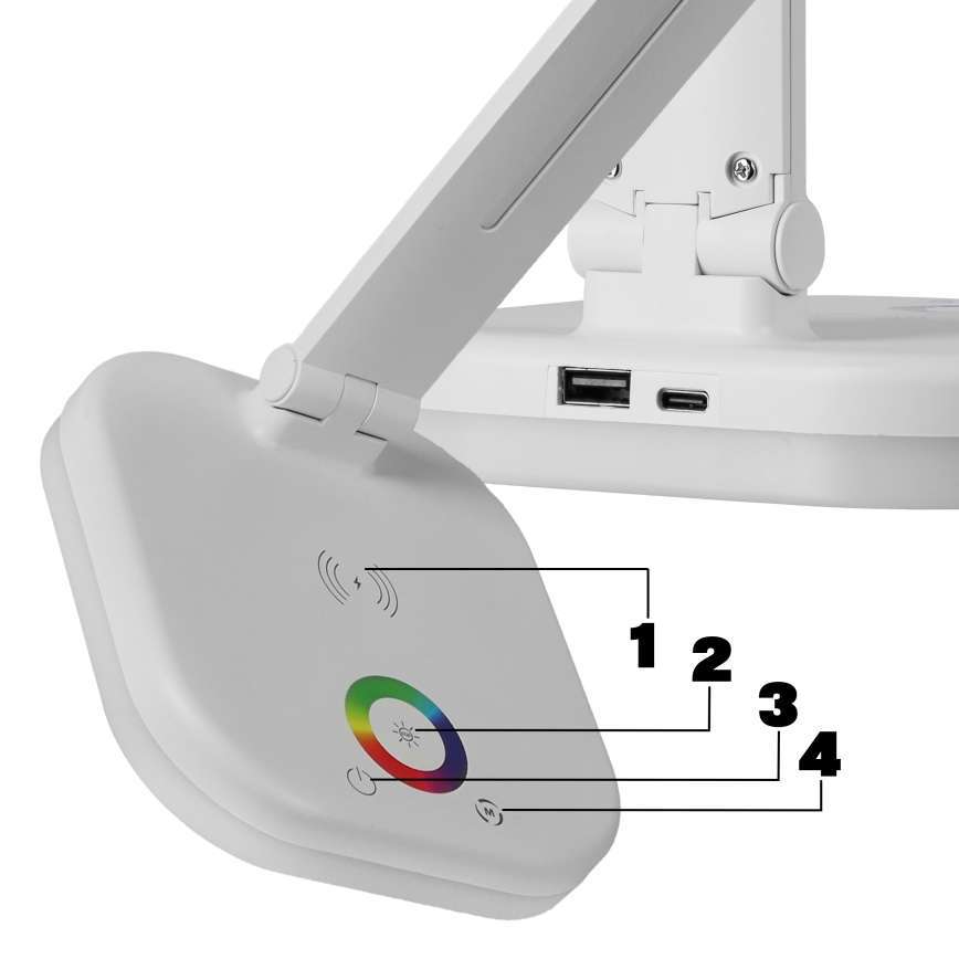 LED RGBW dæmpbar skrivebordslampe med trådløs opladning LED/7W/5V USB hvid