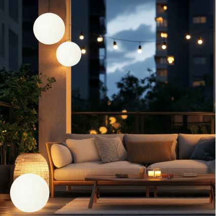 LED RGBW Dæmpbar solcellelampe GARDEN BALL LED/5W/3,7V 3000K IP54 2200 mAh Ø 40 cm + fjernbetjening