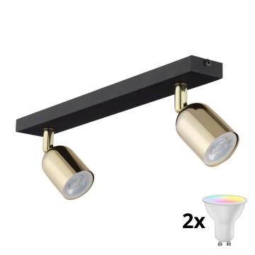 LED RGBW dæmpbar spot TOP 2xGU10/6,5W/230V 2700-6500K sort/guld