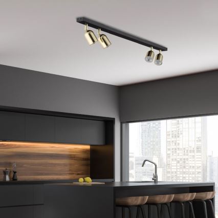 LED RGBW Dæmpbar spotarmatur TOP 4xGU10/6,5W/230V 2700-6500K sort/guld