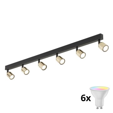 LED RGBW Dæmpbar spotarmatur TOP 6xGU10/6,5W/230V 2700-6500K sort/guld