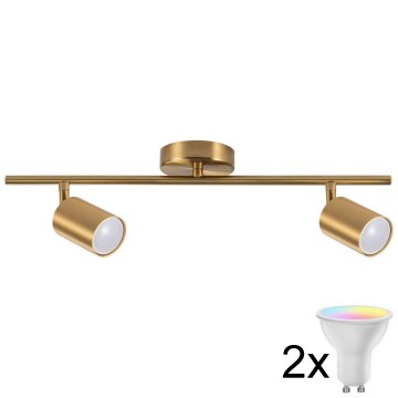 LED RGBW dæmpbar spotlampe GOLDIE 2xGU10/4,8W/230V 3000K guldfarvet + fjernbetjening