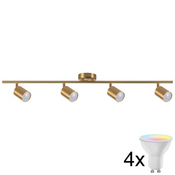 LED RGBW dæmpbar spotlampe GOLDIE 4x GU10/4,8 W/230 V 3000 K guld + fjernbetjening