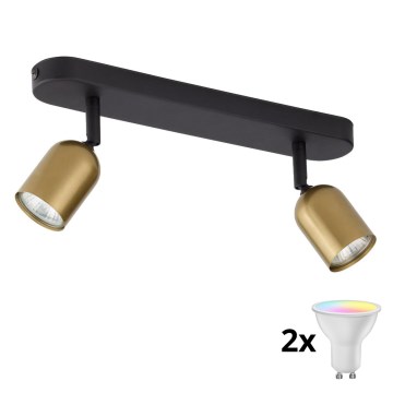 LED RGBW dæmpbar spotlampe TOP 2xGU10/6,5W/230V 2700-6500K guld/sort