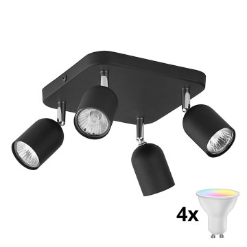LED RGBW dæmpbar spotsarmatur TOP 4xGU10/6,5W/230V 2700-6500K sort