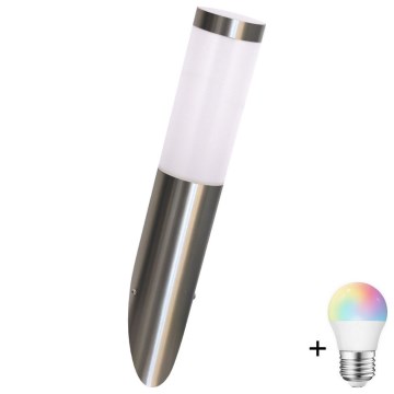 LED RGBW dæmpbar udendørs væglampe LIVIA 1xE27/6,5W/230V 2700-6500K Wi-Fi IP44 sølv