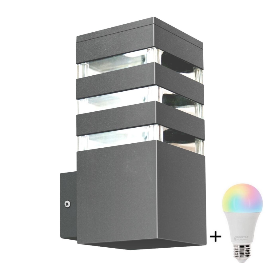 LED RGBW dæmpbar udendørs væglampe TEKSAS 1xE27/12W/230V 2700-6500K Wi-Fi IP44 antracit