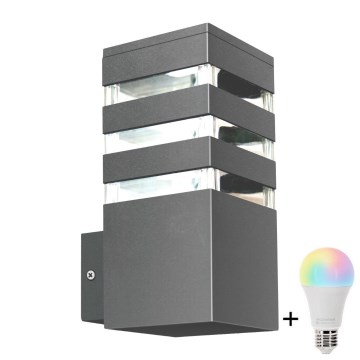 LED RGBW, dæmpbar udendørs væglampe TEKSAS 1xE27/9W/230V 2700–6500K Wi‑Fi IP44 antracit