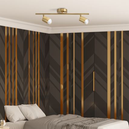 LED RGBW dæmpbar spotlampe GOLDIE 2xGU10/4,8W/230V 3000K guldfarvet + fjernbetjening