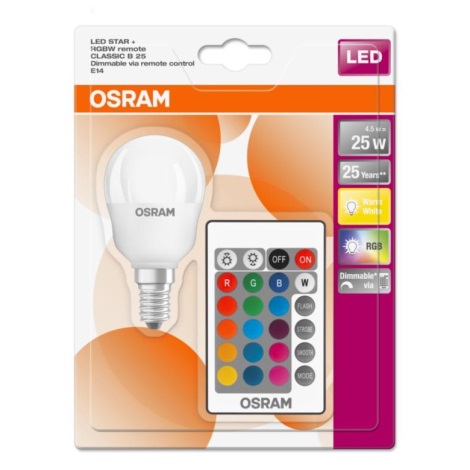 LED RGBW-pære dæmpbar STAR E14/4,5W/230V 2700K + RC - Osram