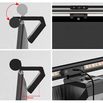 LED skærmbelysning m. touch-funktion dæmpbar LED/5W/5V 3000-6000K 42 cm sort