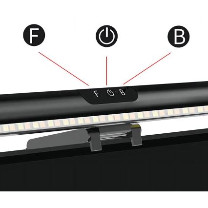 LED skærmbelysning m. touch-funktion dæmpbar LED/5W/5V 3000-6000K 42 cm sort