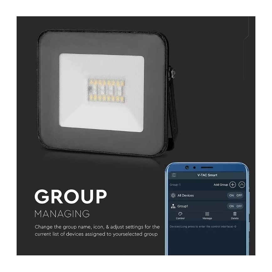 LED smart-projektør dæmpbar RGB-farver LED/20W/230V IP65 sort