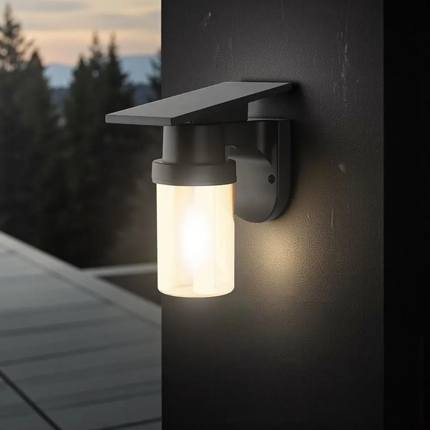 LED solcelledrevet væglampe LED/3,7V 2700/3200/5000K IP54 1800 mAh sort/røgbeige + fjernbetjening