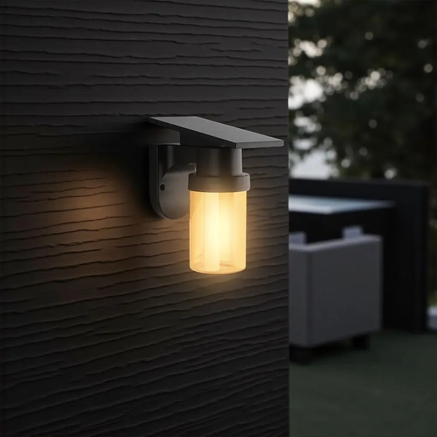 LED solcelledrevet væglampe LED/3,7V 2700/3200/5000K IP54 1800 mAh sort/røgbeige + fjernbetjening