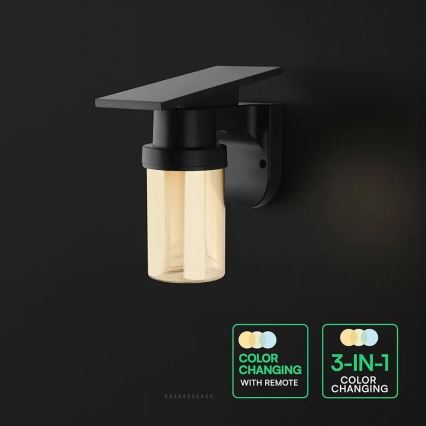 LED solcelledrevet væglampe LED/3,7V 2700/3200/5000K IP54 1800 mAh sort/røgbeige + fjernbetjening