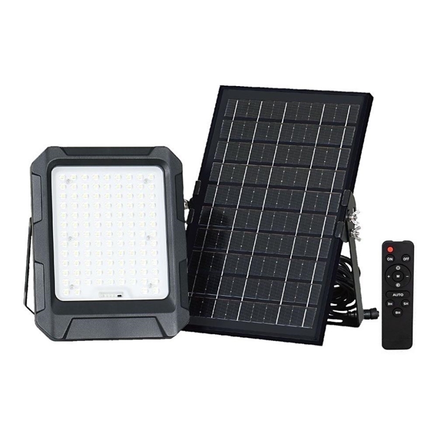 LED Solar projektør LED/10W/3,7V IP65 4000K sort + fjernbetjening