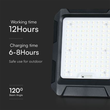 LED Solar projektør LED/10W/3,7V IP65 4000K sort + fjernbetjening