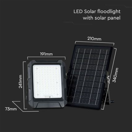 LED Solar projektør LED/10W/3,7V IP65 4000K sort + fjernbetjening