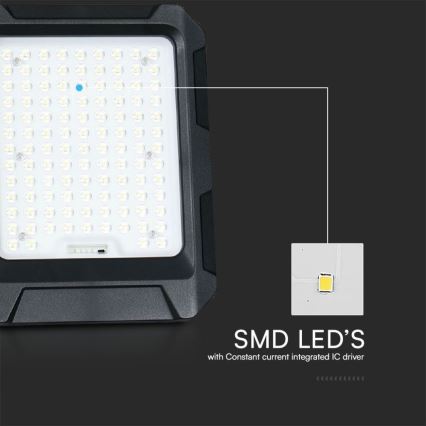 LED Solar projektør LED/15W/3,7V IP65 4000K sort + fjernbetjening