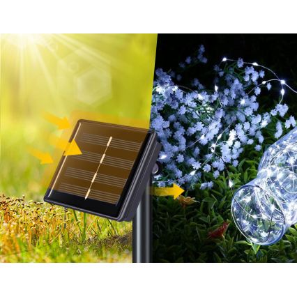 LED solcelle-dekorationskæde 200xLED/1,2V 800 mAh 12 m IP44 sort