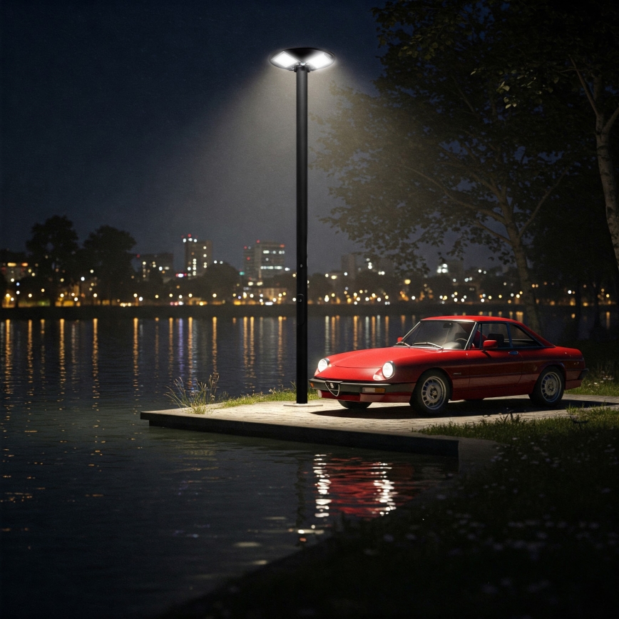 Dæmpbar LED solcelledrevet gadelampe med sensor LED/15W/6V 11000 mAh 6500K IP65 sort + fjernbetjening