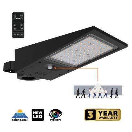 LED-dæmpbar solcelledrevet gadelampe med sensor STREET LED/30W/9,6V 3000/4000K 6000 mAh IP65 + fjernbetjening