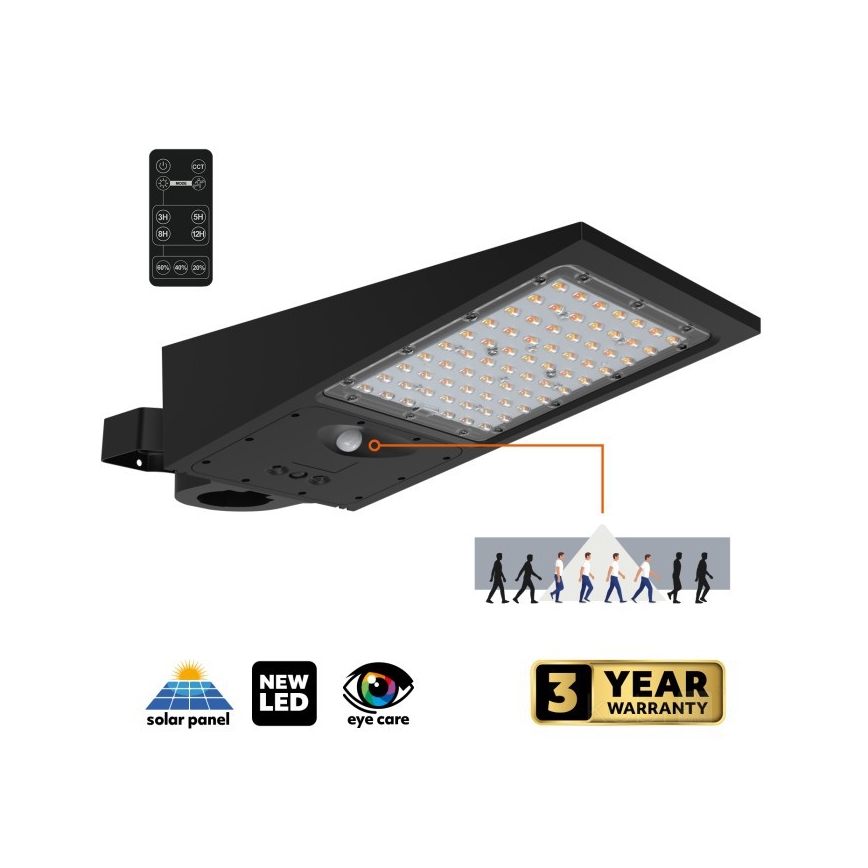 LED-dæmpbar solcelledrevet gadelampe med sensor STREET LED/30W/9,6V 3000/4000K 6000 mAh IP65 + fjernbetjening