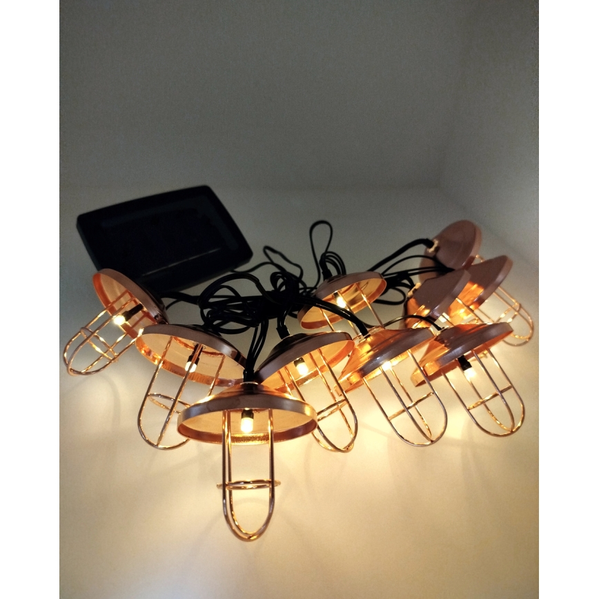LED solcelle-lyskæde 10xLED/1,2V 300 mAh 3,8 m IP44 kobberfarvet