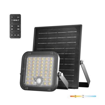 Dæmpbar LED-solcelleprojektør med sensor LED/10W/3,7V 3000/4000K IP65 3600 mAh + fjernbetjening
