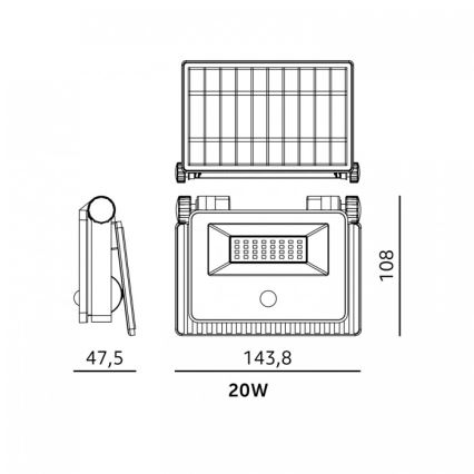 LED solcellereflektor med sensor NCS G2 LED/20W/3,7V 3000/4000/6500K IP54 2600 mAh