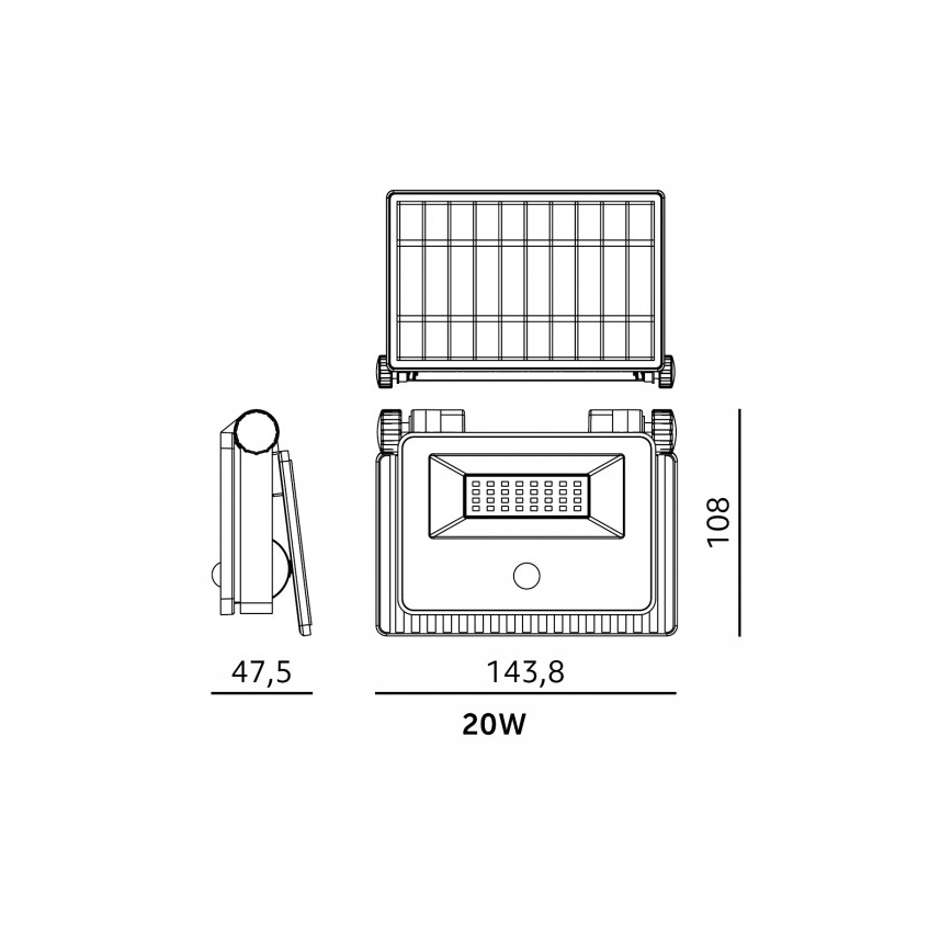 LED solcellereflektor med sensor NCS G2 LED/20W/3,7V 3000/4000/6500K IP54 2600 mAh