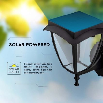 LED solcelle væglampe LED/2W/3,7V 3000/6000K IP65 2200 mAh sort