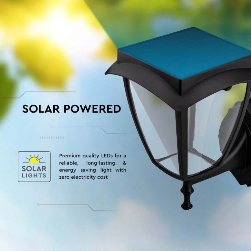 LED solcelle væglampe LED/2W/3,7V 3000/6000K IP65 2200 mAh sort