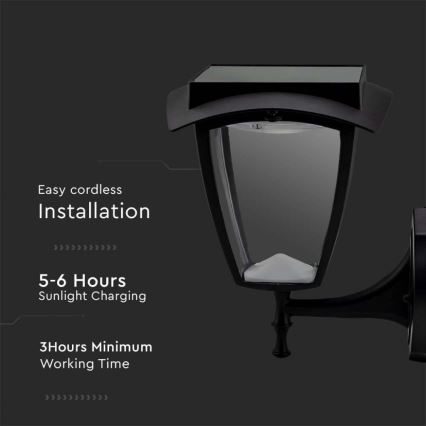 LED solcelle væglampe LED/2W/3,7V 3000/6000K IP65 2200 mAh sort