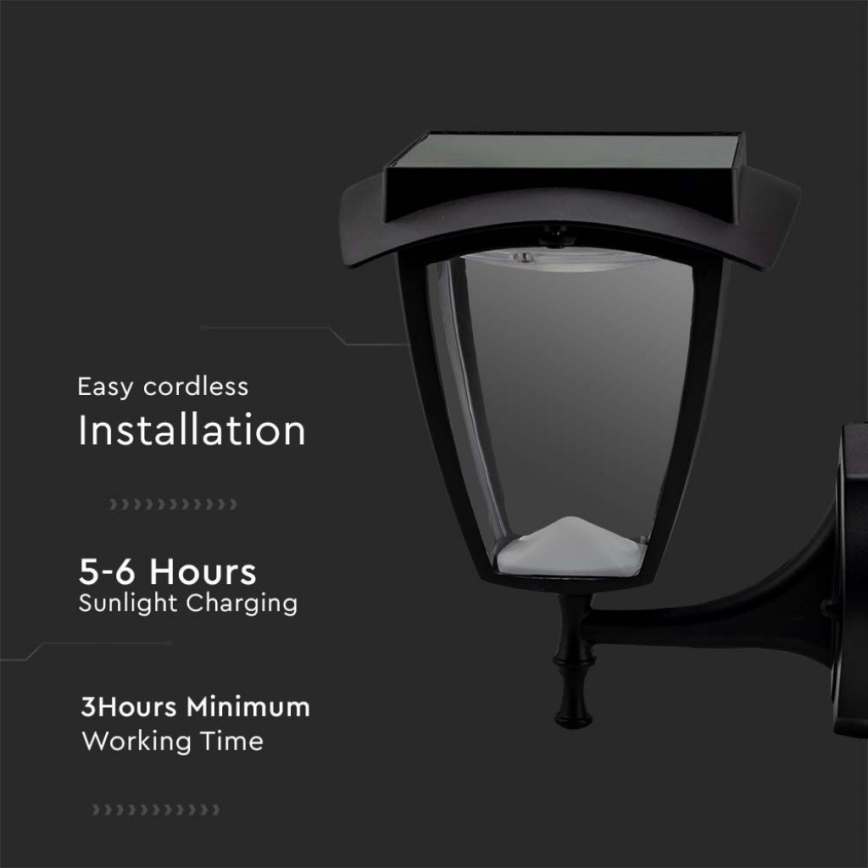 LED solcelle væglampe LED/2W/3,7V 3000/6000K IP65 2200 mAh sort