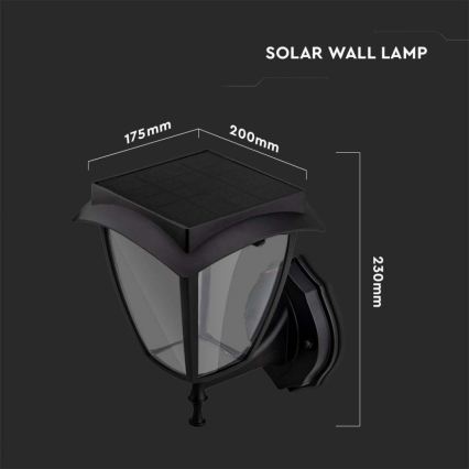 LED solcelle væglampe LED/2W/3,7V 3000/6000K IP65 2200 mAh sort