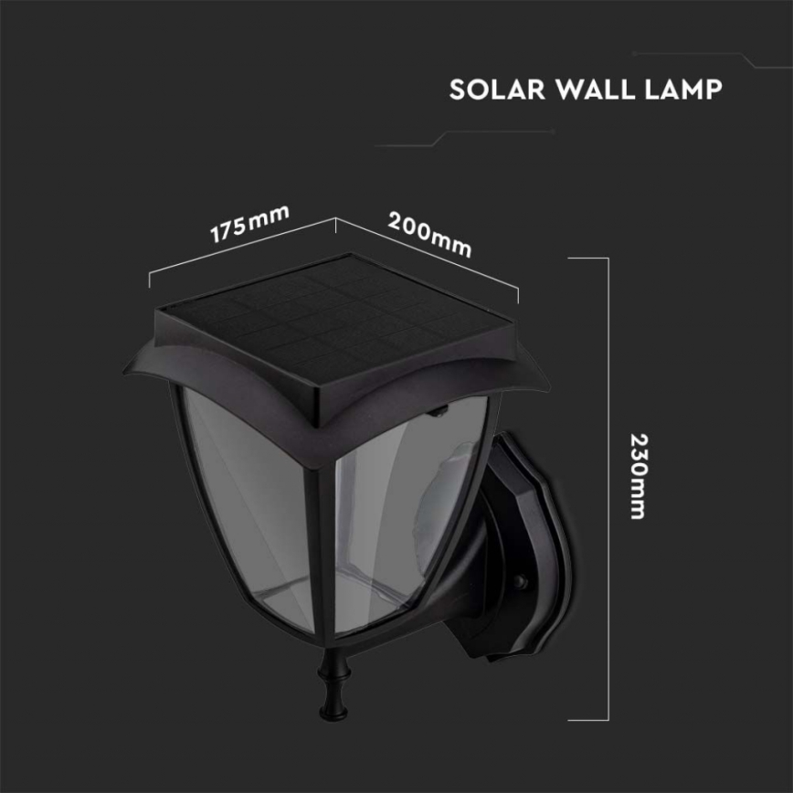 LED solcelle væglampe LED/2W/3,7V 3000/6000K IP65 2200 mAh sort