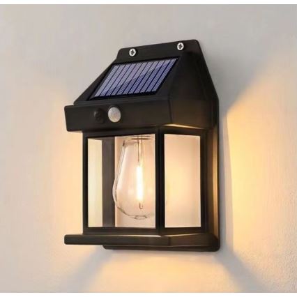 LED Solcelle væglampe med sensor LANTER LED/1W/3,7V 1200 mAh IP44 sort